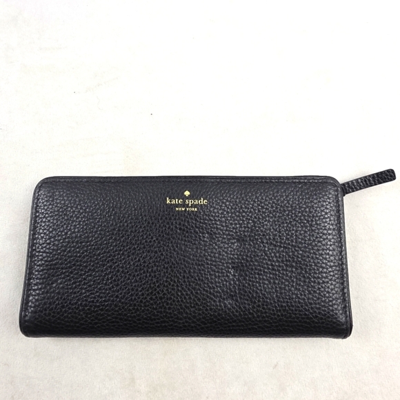 Kate Spade Black Genuine Leather Pebbled Leather Bifold Wallet - Picture 1 of 5